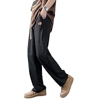 Summer Thin Breathable Ice Silk Streetwear Loose Straight Pants for Men - Gray9 Black Trousers