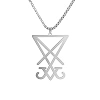 EUEAVAN Sigil of Lucifer Pendant Necklace Stainless Steel Satanic Symbol Pendant Necklace Seal of Satan Lucifer Pendant Pagan Wiccan Jewelry Religious Necklace