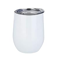 Stainless Steel Stemless Wine Glass Tumbler with Lid, 12 oz | Double Wall Vacuum Insulated Travel Tumbler Cup for Coffee, Wine, Cocktails, Ice Cream - White