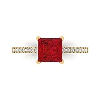 Clara Pucci 1.63ct Brilliant Princess Cut Solitaire with Accent Simulated Red Ruby designer Modern Statement Ring Solid 14k Yellow Gold