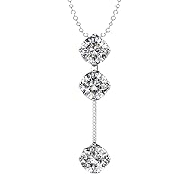 1CT Round Cut Clear CZ Diamond in 14K White Gold Plated Drop Dangling Women's Pendant Necklace 18