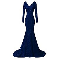 Women's Long-Sleeved V-Neck Lace Mermaid Ball Gown