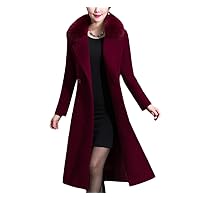 Women Wool Blends Coat Autumn Winter Fur Collar Thicken Woolen Jacket Long Outerwear Tops