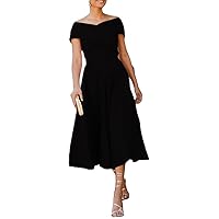 A-Line Cocktail Dresses Elegant Dress Tea Length Sleeveless Off Shoulder Guest Stretch Fabric 2023 LY040