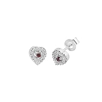 Natural Red Diamond Heart Design Stud Earring In 925 Sterling Silver, Jewelry For Her | Gifts For Women And Girls