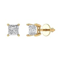 Clara Pucci 1.0 ct Princess Cut VVS1 Conflict Free Solitaire Genuine Moissanite Designer Stud Earrings Solid 14k Yellow Gold Screw Back