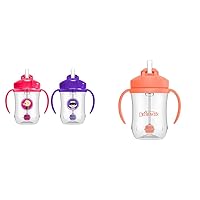 Dr. Brown's Milestones Baby's First Straw Cup, Training Cup with Weighted Straw, Pink & Purple 2 Pack and Coral, 6m+, 9 oz