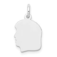 Solid 14k White Gold Plain Small.013 Depth Facing Left Girl Customize Personalize Engravable Charm Pendant Jewelry Gifts For Women or Men (Length 0.7