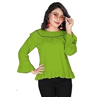 Indian Cotton Top Kurti Solid Print Designer Green Color Ethnic Tunic Kurti Plus Size