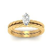 Choose Your Gemstone Rope Style Solitaire Wedding Set yellow gold plated Marquise Shape Wedding Ring Sets Everyday Jewelry Wedding Jewelry Handmade Gifts for Wife US Size 4 to 12