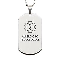 Medical Alert Silver Dog Tag, Allergic to Fluconazole Awareness, SOS Emergency Health Life Alert ID Engraved Stainless Steel Chain Necklace For Men Women Kids