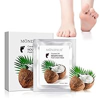MONDSUB Coconut Oil Foot Mask Dead Skin Hydrating Whitening Feet Mask for Pedicure Socks Cream Spa Mask Moisture Enhancing Socks for Dry Feet(1pack=5pairs)