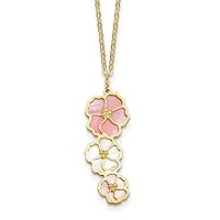 14k PinkGold and White Simulated Mother of Pearl Flowers 18 Inch Necklace Measures 29.7mm Wide Jewelry for Women