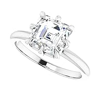 Mois 2 CT Asscher Cut Colorless Moissanite Engagement Ring Wedding/Bridal Ring, Diamond Ring, Anniversary Solitaire Accented Promise Vintage Antique 925 Sterling Silver Amazing Ring for Wife