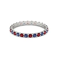 Ruby WIth Blue Sapphire Round 2.50 MM Eternity 925 Sterling Silver Women Stackable Ring