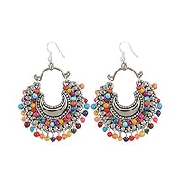 Indian Traditional with Bollywood Style Touch Stylish Multi Colour Beads Oxidized Silver Earrings for Girls By Indian Collectible