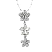 10K Gold or Silver Round Diamond Drop Flower Pendant with Sterling Silver Chain Necklace (1/3 cttw, I-J Color, I2-I3 Clarity), 18