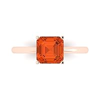 2.1 ct Asscher Cut Solitaire Red Simulated Diamond Classic Anniversary Promise Engagement ring Solid 18K Rose Gold for Women