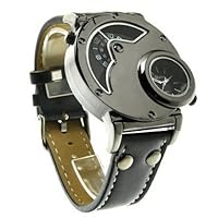 Men's Quartz Cool Russian Aviator Pilot Army Military Dual Time Black Leather Band Sport Watch