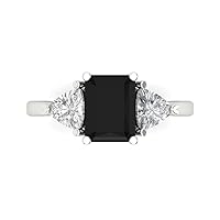 3.0 carat Emerald cut 3 stone Solitaire Genuine Natural Black Onyx Proposal Wedding Anniversary Bridal Ring 18K White Gold