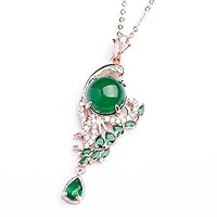 Fashion Phoenix Bird Necklace Hibiscus Stone Powder Crystal Clavicle Chain Women Rose Gold Plated Emerald Pendant Jewelry Gifts 1Pcs