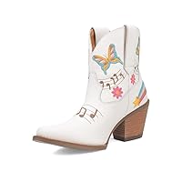 Dingo Womens Melody Leather Graphic Embroidery Snip Toe Casual Boots Ankle Low Heel 1-2