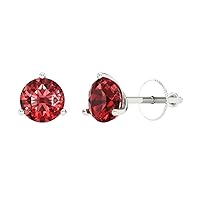 2.0 ct Round Cut Solitaire Natural Deep Pomegranate Dark Red Garnet 3 prong Stud Martini Earrings 14k White Gold Screw Back