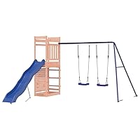 'vidaXL Outdoor Playset - Durable Solid Douglas Wood, Multi-Activity Center with Wave Slide, Rockwall, Double Swing Set, and Sandpit - Ideal for Kids Aged 3-8 Years