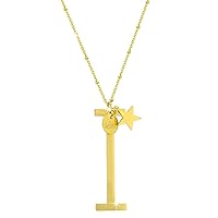 Women's Stainless Steel Initial Pendant Necklace Letter Maxi Pendant Necklace with Adjustable Chain - Colour Gold I