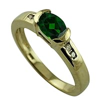 Emerald Oval Shape Natural Non-Treated Gemstone 925 Sterling Silver Ring Engagement Jewelry (Yellow Gold Plated) for Women & Men