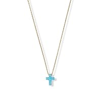 14k Gold Plated 925 Sterling Silver 16 Inch + 2 Inch Simulated Opal Religious Faith Cross Necklace 16+2 Inch 9mm X 12mm Jewelry for Women