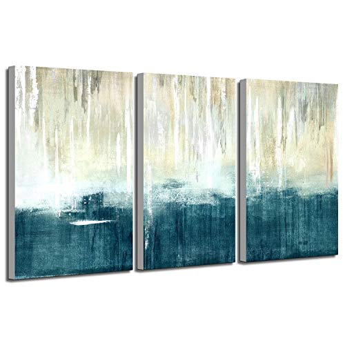 Canvas Abstract Blue Sea Wall Painting Artwork Modern Picture Art Hand Painted on Texture Canvas for Living Room 3Panels 12x24"
