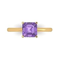 1.55 ct Asscher Cut Solitaire Genuine Simulated Alexandrite 4-Prong Stunning Classic Statement Ring 14k Yellow Gold for Women