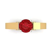 1.67ct Brilliant Round Cut Solitaire Simulated Red Ruby designer Modern Statement with accent Ring Solid 14k 2 tone Gold