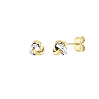 10k Yellow and White Gold Two tone Closed 3 Loop Love Knot Post Earrings Jewelry for Women