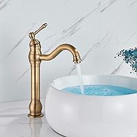 Faucets,Kitchen Faucet Brushed Bathroom Sink Faucet Single Handle Swivel Spout Basin Mixer Tap Deck Mounted Bath Basin Faucet/Antique Brass