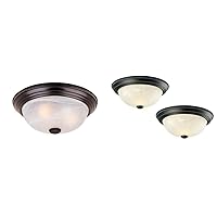 DESIGNERS FOUNTAIN 15 in Modern 3-Light Flush Mount Ceiling Light Fixture, 1257L-ORB-AL & Design House 587519 Traditional 2 Pack 2-Light Indoor Dimmable Ceiling Light with Alabaster Glass