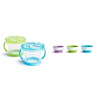 Munchkin® Snack Catcher® Toddler Snack Cups, 2 Pack, Blue/Green & Stay Put™ Suction Bowls for Babies and Toddlers, 3 Pack, Blue/Green/Purple