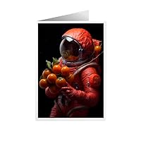 ARA STEP Unique All Occasions Astrounaut with FruitsGreeting Cards Assortment Vintage Aesthetic Notecards 3 (Astrounaut with Tamarillo fruit 2, Set of 4 SIZE 148.5 x 210 mm / 5.8 x 8.3 inches)