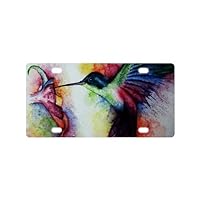 Fashion Design Beautiful Watercolor Hummingbird with Flowers Mental Car License Plate With 4 Holes - 12