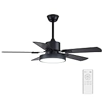 Merrysun Ceiling Fan with Lighting Black 5 Blades 2 in 1 Fan LED Ceiling Light with Remote Control Reverse Motor 7 Speed 3 Colour Temperatures 35 W Diameter 132 x 50 cm