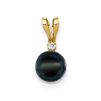 14k Gold 5 6mm Black Round Saltwater Akoya Cultured Pearl Diamond Pendant Necklace Jewelry for Women
