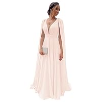 Prom Dress Long Bridesmaid Dress Cape Sleeve Illusion V-Neck Formal Evening Gown with Pockets P023