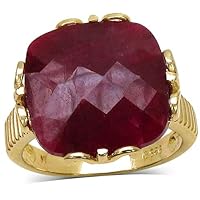14K Yellow Gold Plated 19.20 Carat Genuine Dyed Ruby Sterling Silver Ring