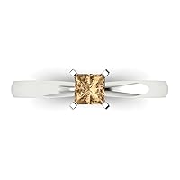 0.6 ct Princess Cut Solitaire Champagne Simulated Diamond Classic Anniversary Promise Bridal ring 18K White Gold for Women