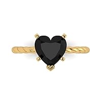 2.0 ct Heart Cut Solitaire Rope Knot Natural Black Onyx Gem Engagement Bridal Promise Anniversary Ring 14k Yellow Gold