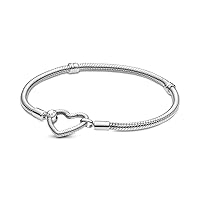 PANDORA Moments Heart Clasp Snake Chain Bracelet - Charm Bracelet for Women - Compatible with PANDORA Moments Charms - Mother's Day Gift - Sterling Silver - With Gift Box