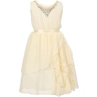 Little Girls Round Neck Chiffon Necklace Ruffle Easter Party Flower Girl Dress