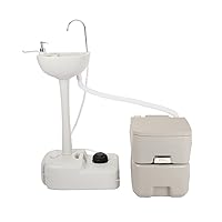 Outvita Portable Sink and Toilet Combo, 5 Gallon Hand Washing Station & 5.3 Gallon Flushing Toilet, Detachable Wastewater Recycled Perfect for Outdoor Camping RV Travel Boat