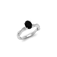 Filigree Vintage Oval Shape Black Diamond Engagement Ring, Victorian Halo 1.00 CT Oval Genuine Black Diamond Ring, Antique Black Onyx Ring, 14K Solid White Gold, Perfect for Gifts